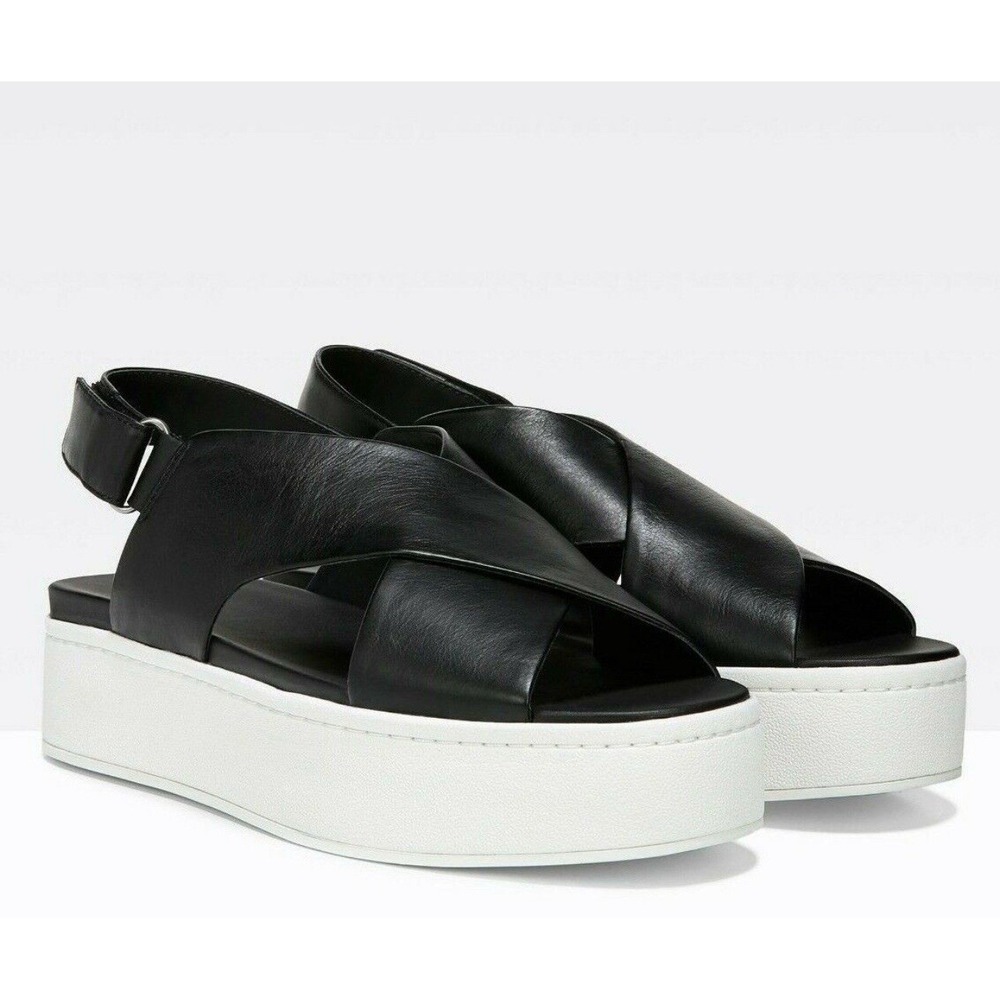VINCE Black Weslan Criss-Cross Leather Flat Platform‎ Sandals  8 1/2 US (38 1/2)